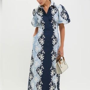 Tuckernuck Blue Fog Delaney Dress. Navy and Light Blue Floral Maxi Dress